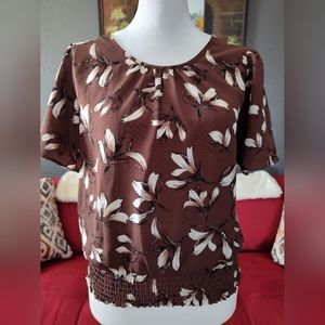 Floral Sienna Sky blouse Size Small Brown, cream and black